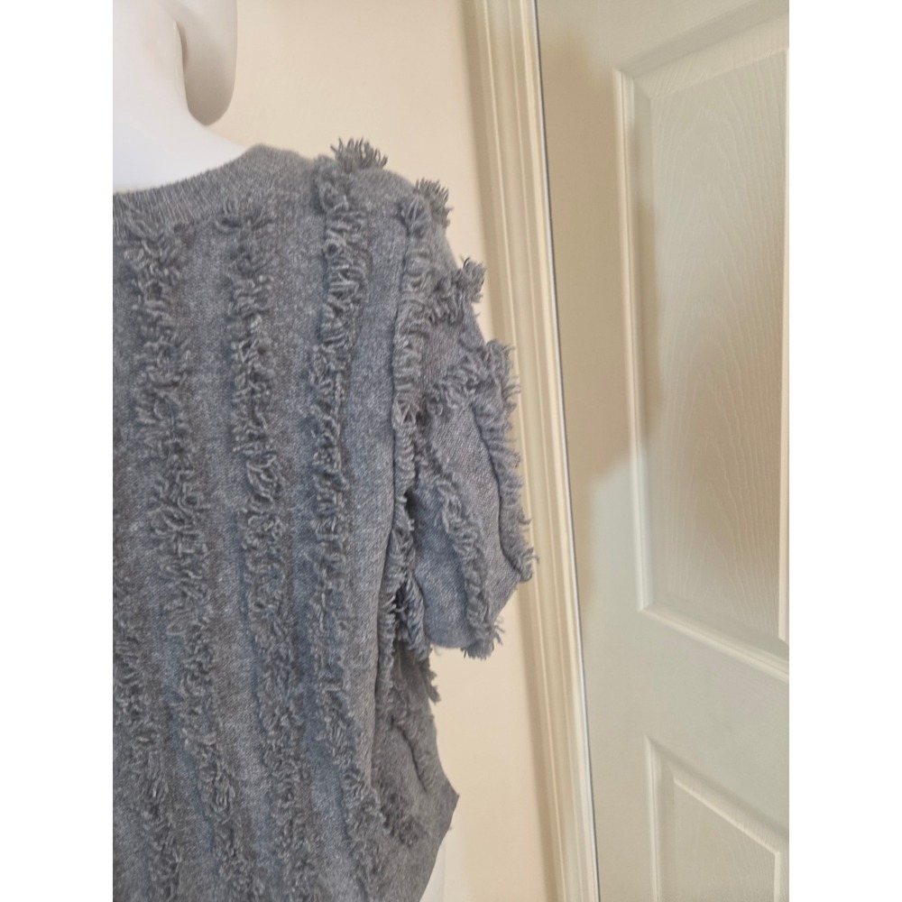 Madewell Gray 100% Merino Wool Fringe Textured Pullover Sweater XXS - Picture 8 of 10